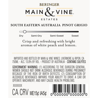 Beringer Main & Vine Pinot Grigio California - 750ML