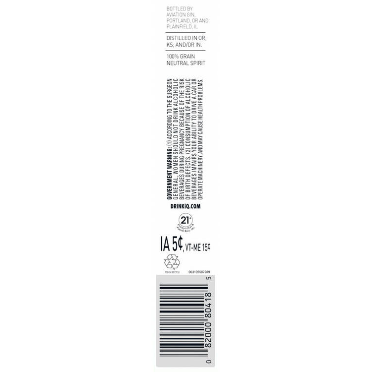 Aviation American Gin Batch Distilled 84 - 1.0L - Back Label