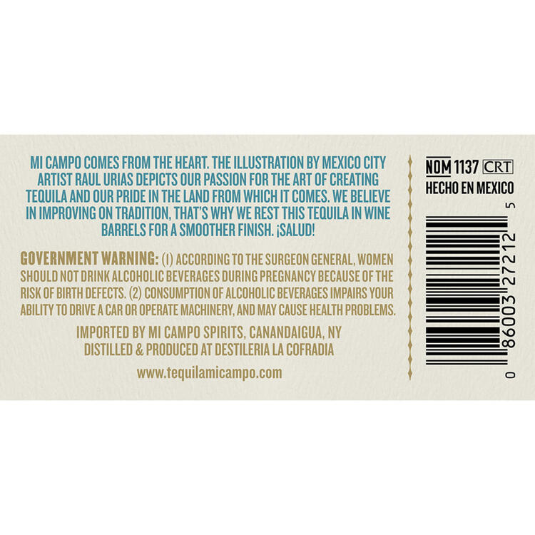 Mi Campo Tequila Reposado 80 - 1.75L - Back Label
