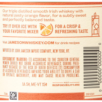 Jameson Orange Flavored Whiskey 60 - 1.0L - Back Label