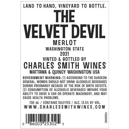 Charles Smith Wines Merlot The Velvet Devil Washington - 750ML