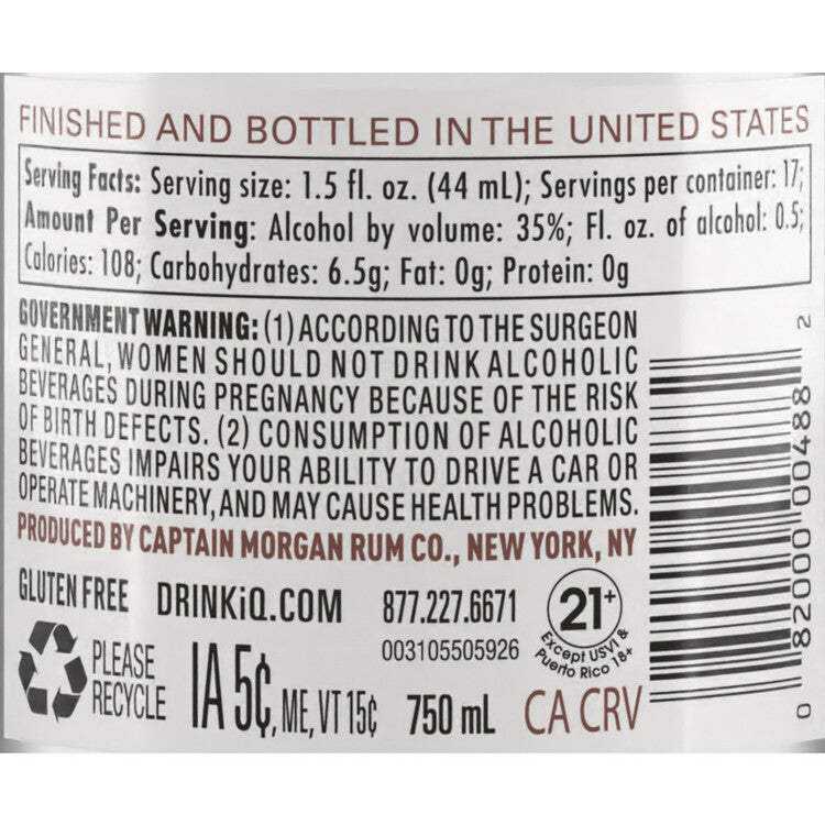 Captain Morgan Coconut Flavored Rum Caribbean Coconut 70 - 750ML - Back Label