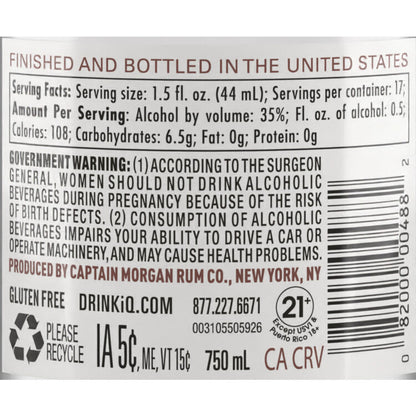 Captain Morgan Coconut Flavored Rum Caribbean Coconut 70 - 750ML - Back Label