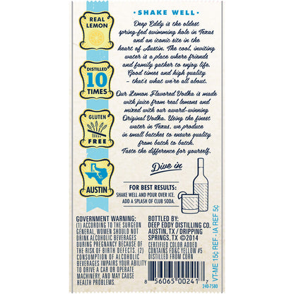 Deep Eddy Lemon Flavored Vodka 70 - 750ML - Back Label