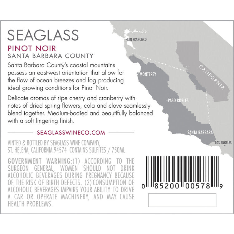 Seaglass Pinot Noir Santa Barbara County - 750ML - Back Label