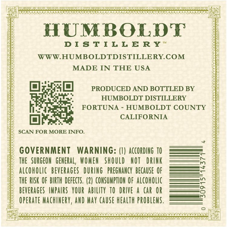Humboldt Distillery Vodka Infused With Hemp Seed Humboldt's Finest 80 - 750ML - Back Label