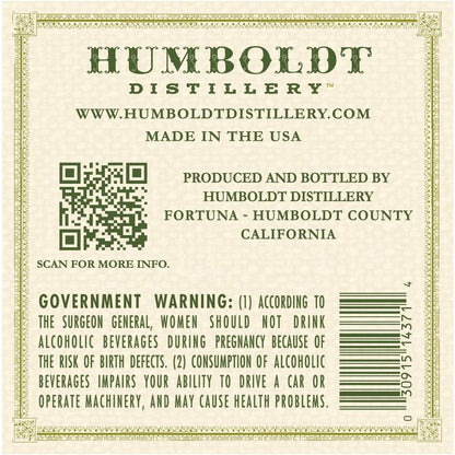 Humboldt Distillery Vodka Infused With Hemp Seed Humboldt's Finest 80 - 750ML - Back Label