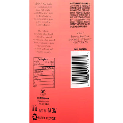 Ciroc Berry Flavored Vodka Red Berry 70 - 1.75L - Back Label