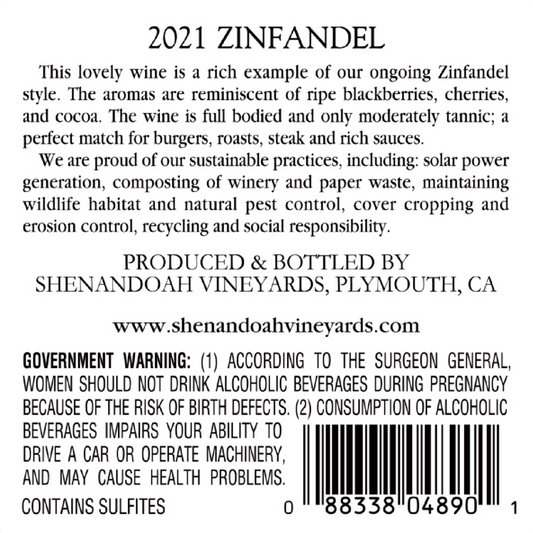 Shenandoah Vineyards Zinfandel Special Reserve Amador County 2022 - 750ML