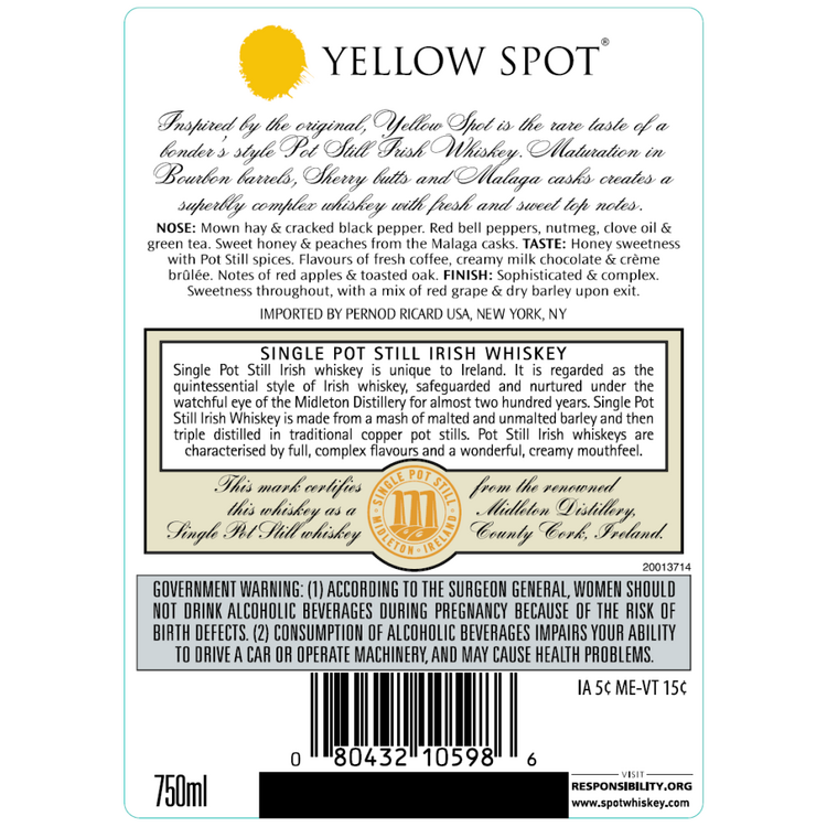 Yellow Spot Single Pot Still Irish Whiskey 12 Yr 92 - 750ML
