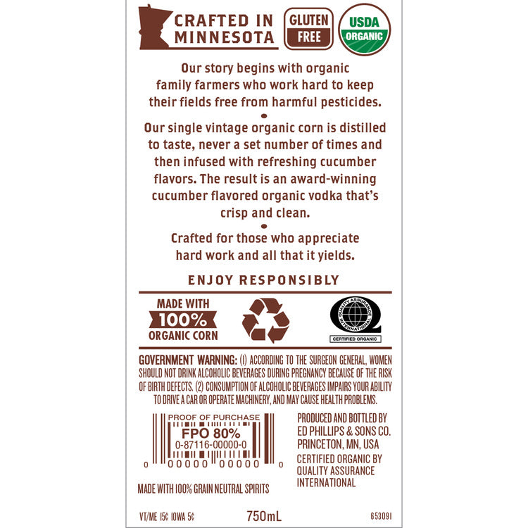 Prairie Cucumber Flavored Vodka 70 - 750ML - Back Label