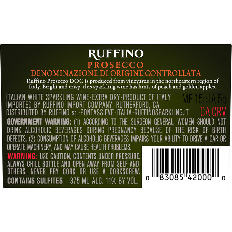 Ruffino Prosecco - 375ML - Back Label