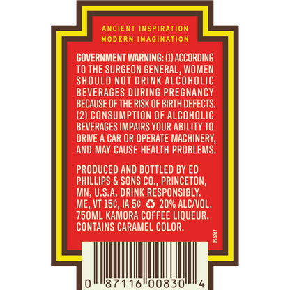 Kamora Coffee Liqueur 40 - 750ML - Back Label