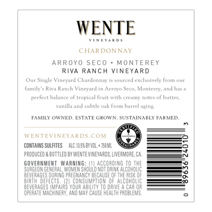Wente Vineyards Chardonnay Riva Ranch Vineyard Arroyo Seco - 375ML - Back Label