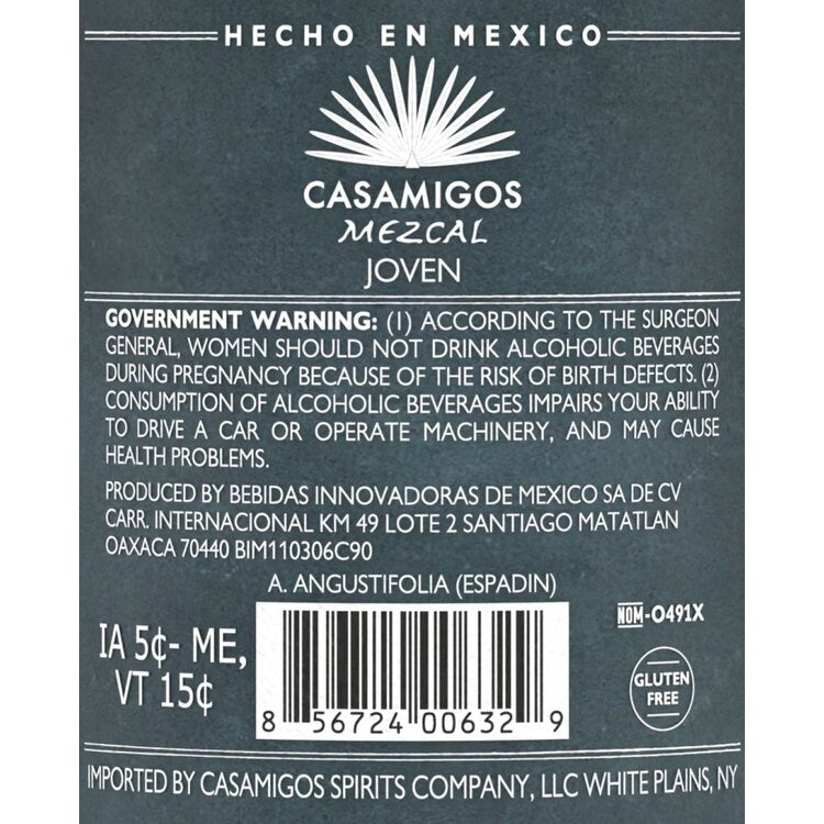 Casamigos Mezcal Joven 80 - 750ML - Back Label