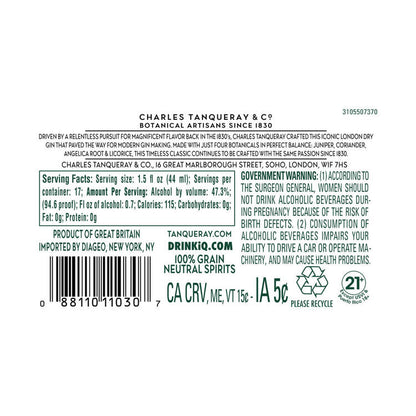Tanqueray London Dry Gin 94.6 - 750ML - Back Label
