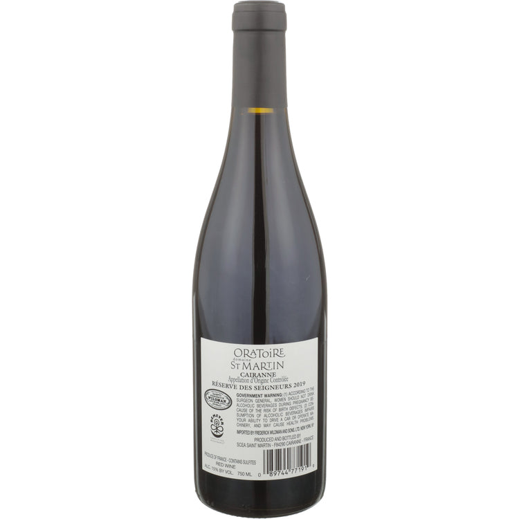 Oratoire St Martin Cairanne Rouge Reserve Des Seigneurs 2019 - 750ML - Back
