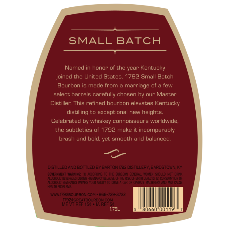 1792 Straight Bourbon Small Batch 93.7 - 1.75L - Back Label