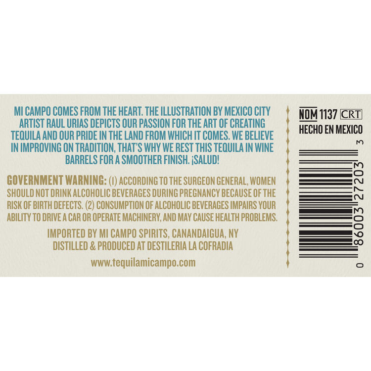 Mi Campo Tequila Blanco 80 - 750ML - Back Label