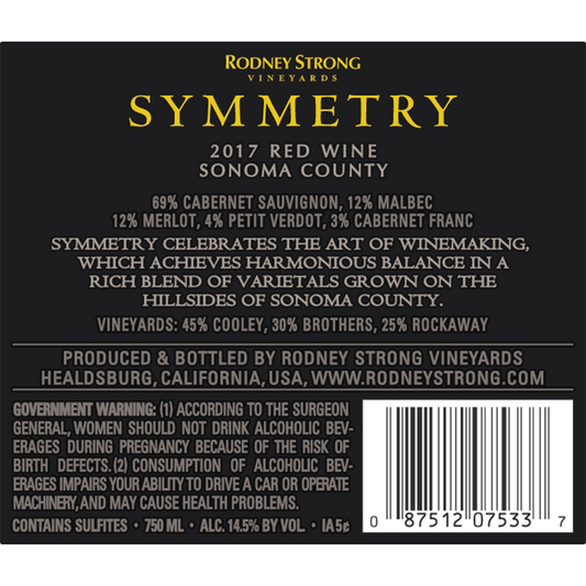 Rodney Strong Red Wine Symmetry Sonoma County 2019 - 750ML