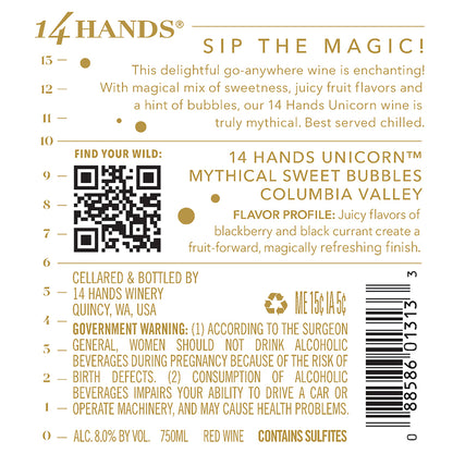 14 Hands Unicorn Mythical Sweet Bubbles Columbia Valley - 750ML - Back Label