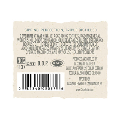Casa Noble Tequila Blanco Crystal 80 - 750ML - Back Label