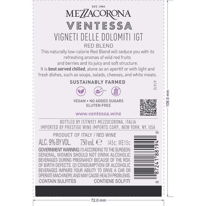 Ventessa Red Blend Vigneti Delle Dolomiti 2023 - 750ML - Back Label