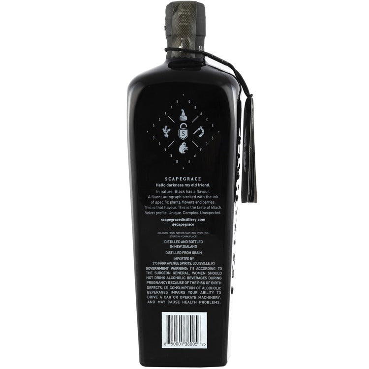 Scapegrace Black Gin Small Batch 83.2 - 750ML - Back