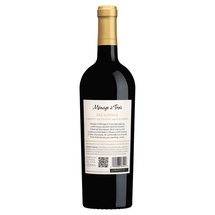 Menage A Trois Cabernet Sauvignon Decadence California - 750ML - Back