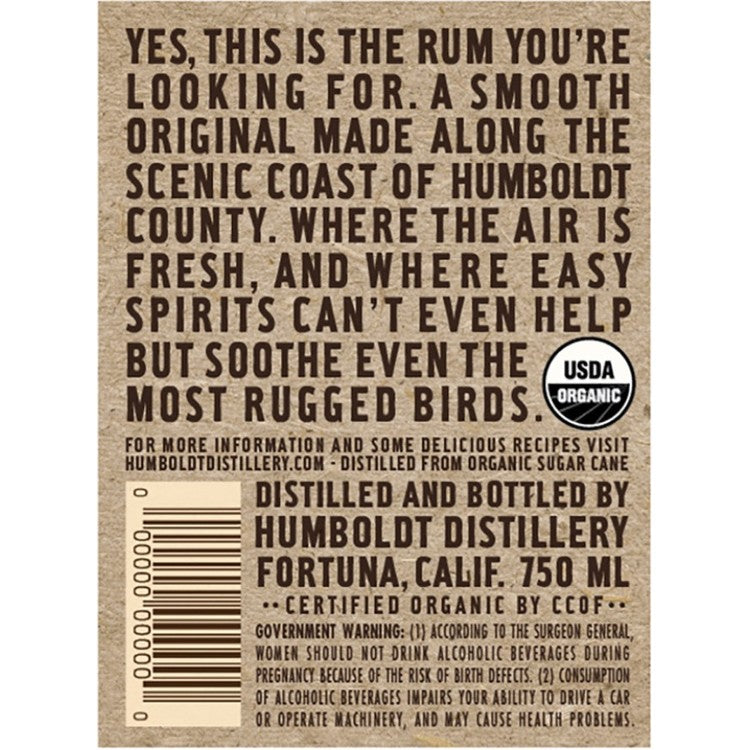 Humboldt Distillery Original Rum Small Batch 80 - 750ML - Back Label