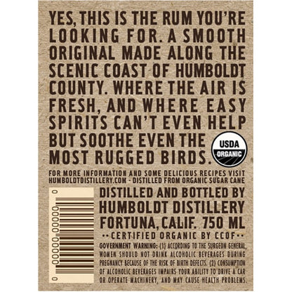 Humboldt Distillery Original Rum Small Batch 80 - 750ML - Back Label