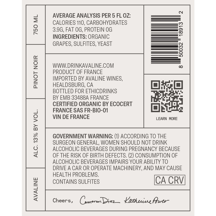 Avaline Pinot Noir France Made With Organic Grapes - 750ML