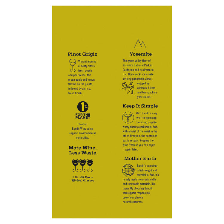 Bandit Pinot Grigio California - 500ML - Back Label