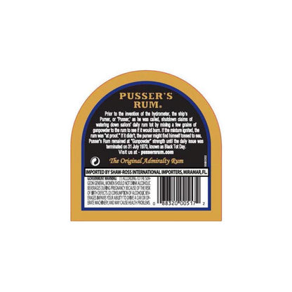 Pusser's Navy Rum Gunpowder Proof Original Admiralty Strength 109 - 750ML - Back