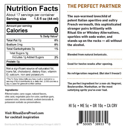 Ritual Zero Proof Aperitif Alternative Non-Alcoholic Spirit - 750ML - Back Label