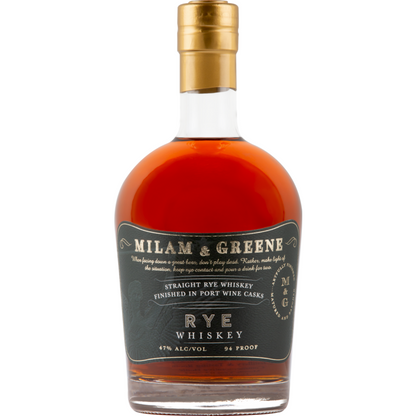 Milam & Greene Straight Rye Whiskey Finished In Port Wine Casks 94 - 750ML - Front