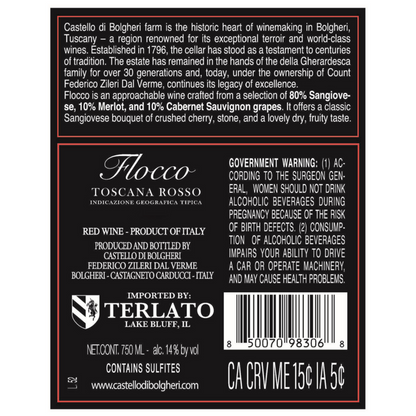 Castello Di Bolgheri Toscana Rosso Flocco 2022 - 750ML - Back Label