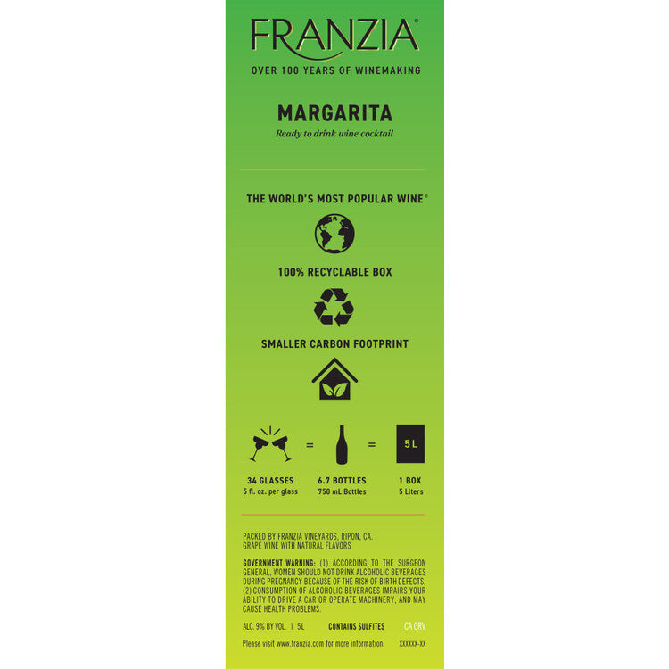 Franzia Margarita Wine Based Cocktail - 5.0L - Back