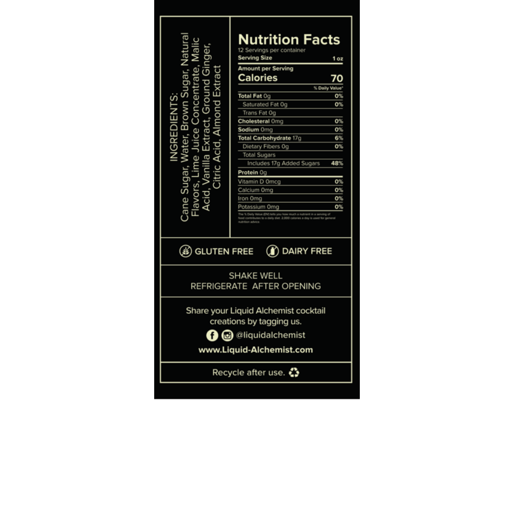 Liquid Alchemist Falernum Syrup - 375ML - Back Label