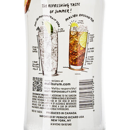 Malibu Passion Fruit Flavored Rum 42 - 750ML - Back Label