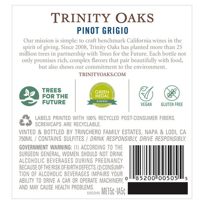 Trinity Oaks Pinot Grigio California - 750ML - Back Label