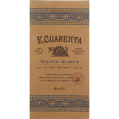 E. Cuarenta Tequila Blanco 80 - 750ML - Front Label