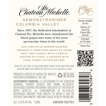 Chateau Ste. Michelle Gewurztraminer Columbia Valley - 750ML - Back Label