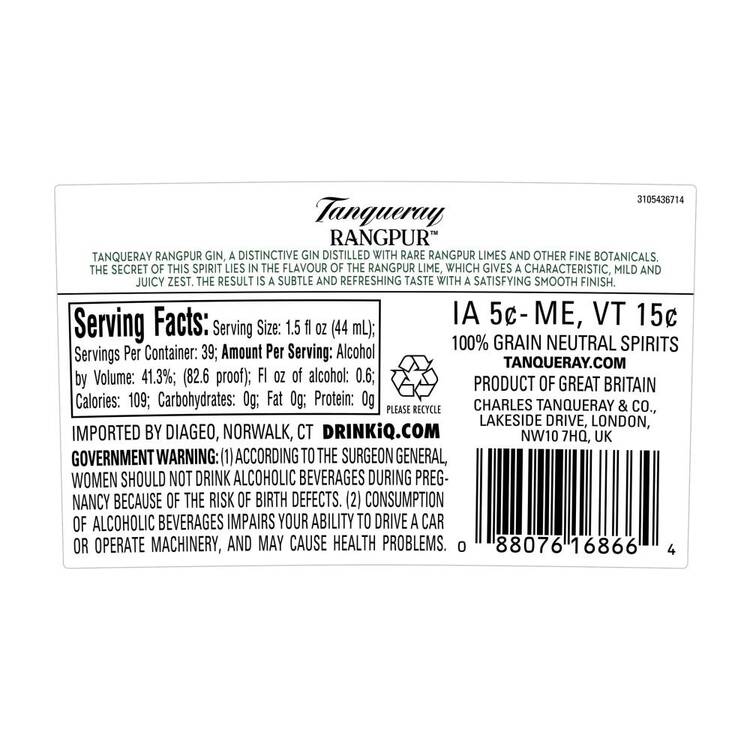 Tanqueray Distilled Gin Rangpur 82.6 - 1.75L - Back Label