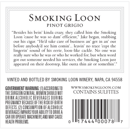 Smoking Loon Pinot Grigio California - 750ML - Back Label