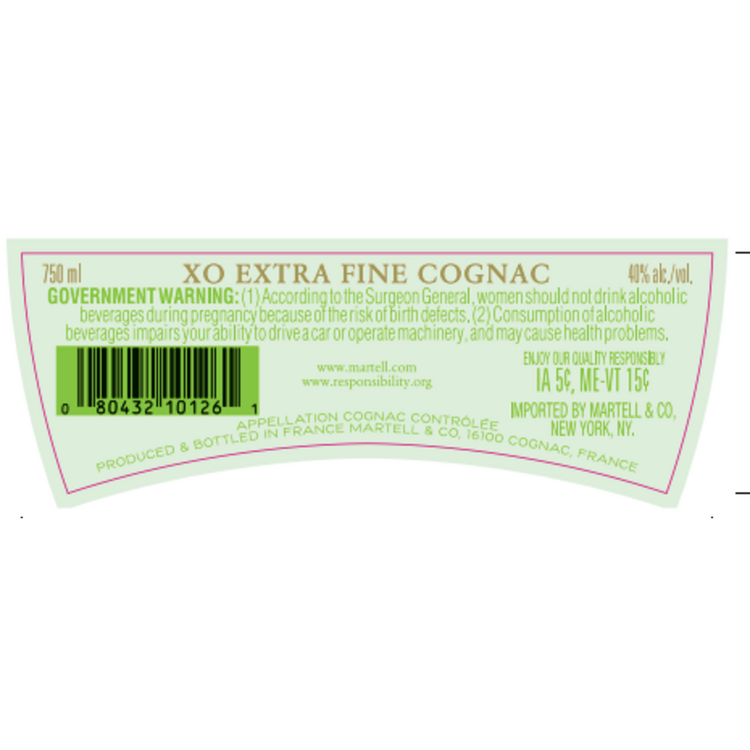 Martell Cognac Xo Extra Fine 80 - 750ML - Back Label