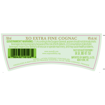 Martell Cognac Xo Extra Fine 80 - 750ML - Back Label