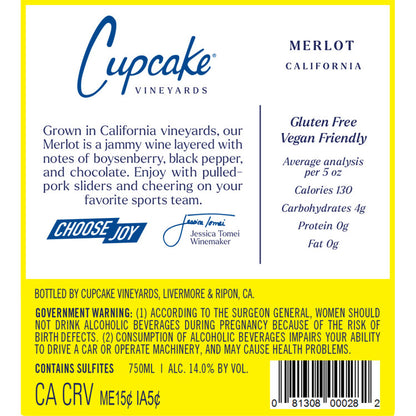 Cupcake Vineyards Merlot Central Coast - 750ML - Back Label