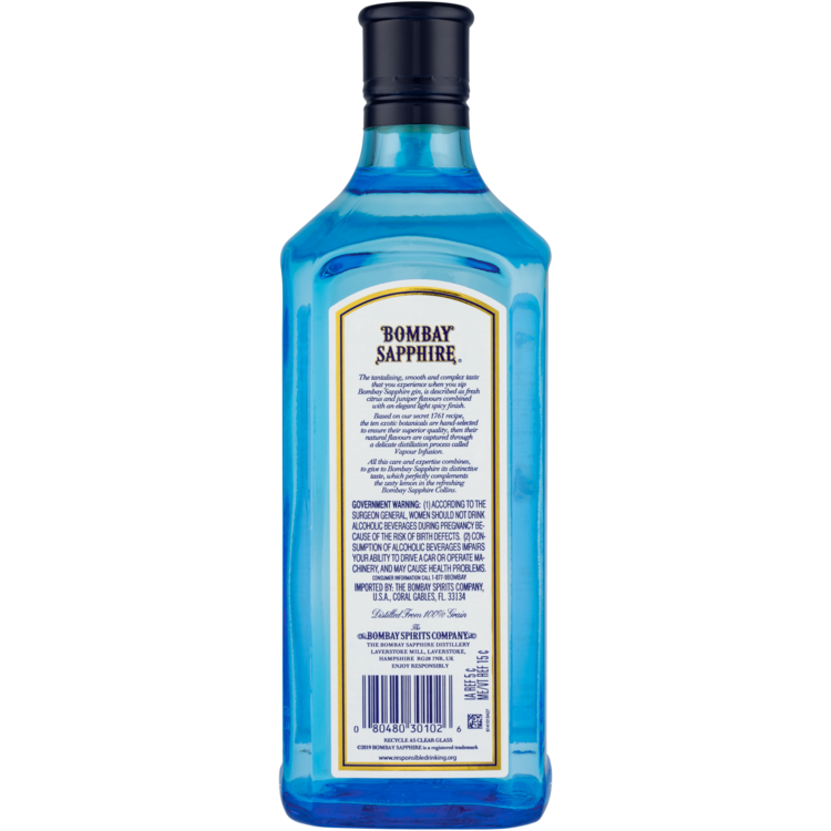 Bombay London Dry Gin Sapphire 94 - 750ML - Back