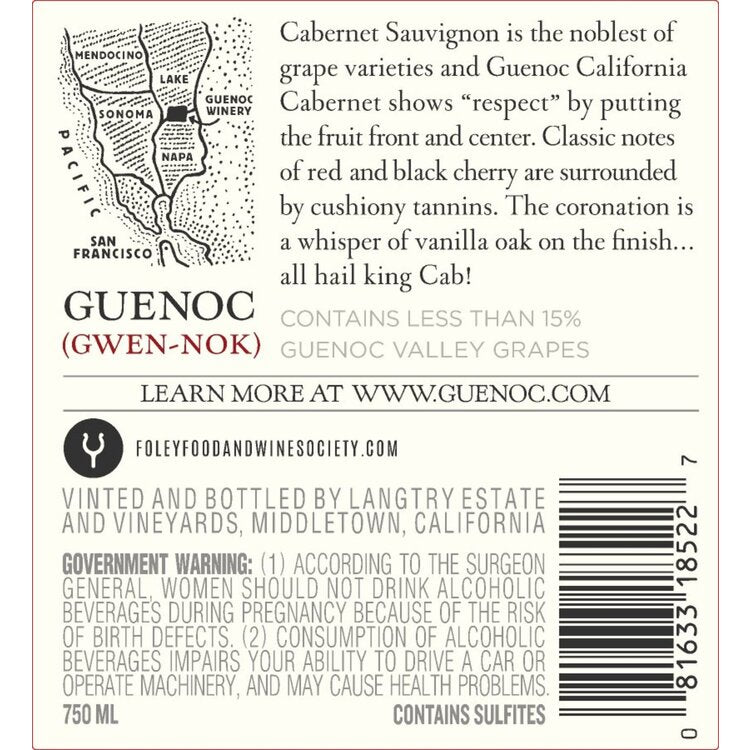 Guenoc Cabernet Sauvignon California - 750ML - Back Label